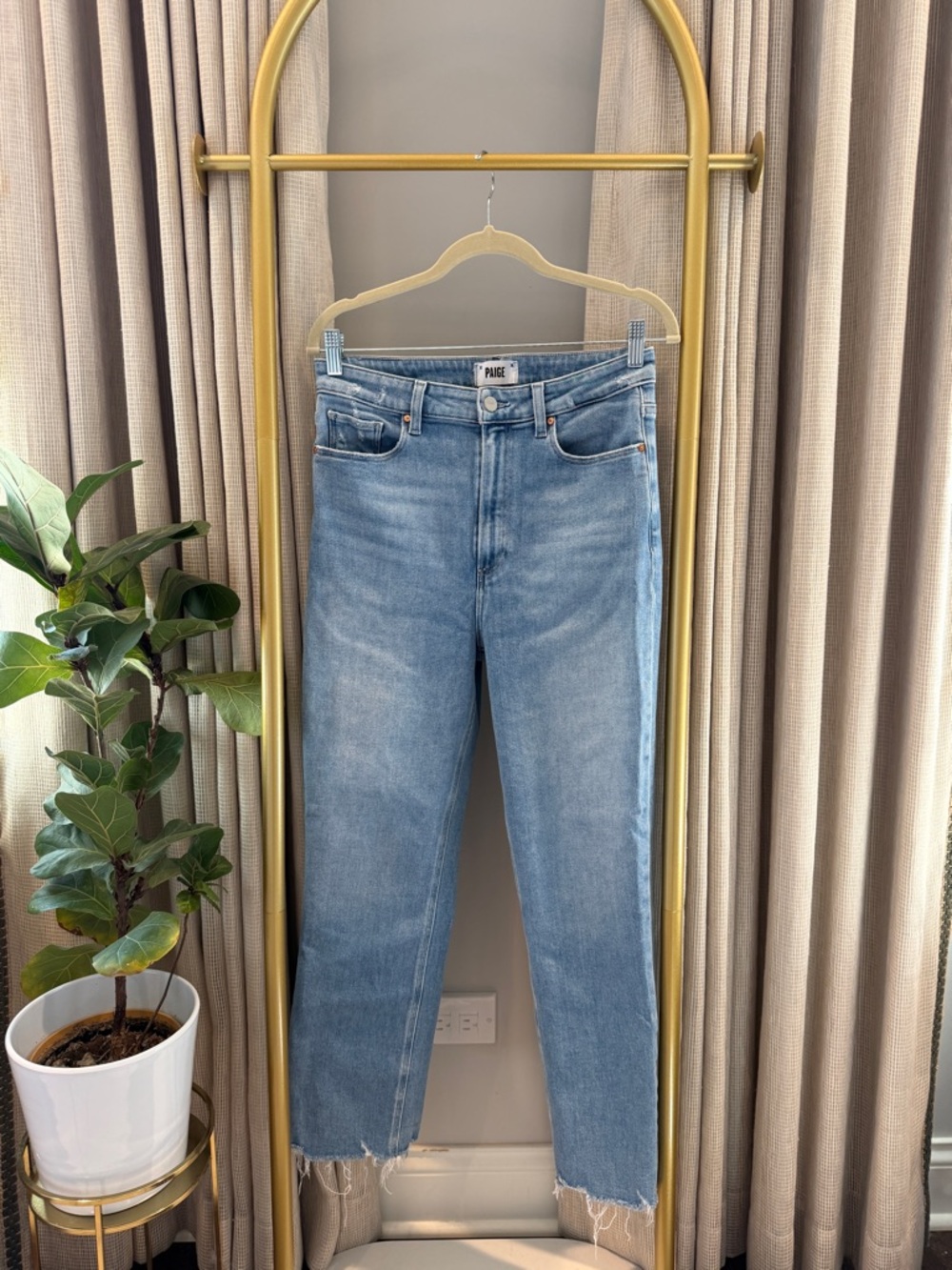 PAIGE High Rise Cindy Light Wash Ankle Crop Straight Jeans